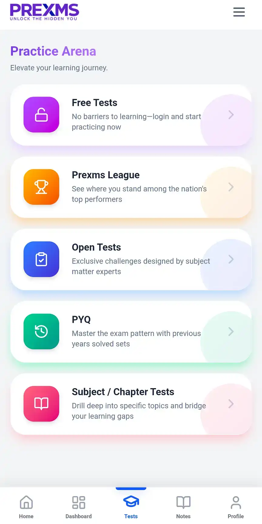 prexms academy app screen 2
